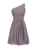 Mini One Shoulder Chiffon Ruched Knee Length Bridesmaid Dress With Folded Sash